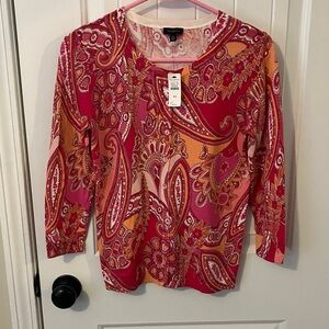 Talbots Pink and Orange Paisley Blouse NWT